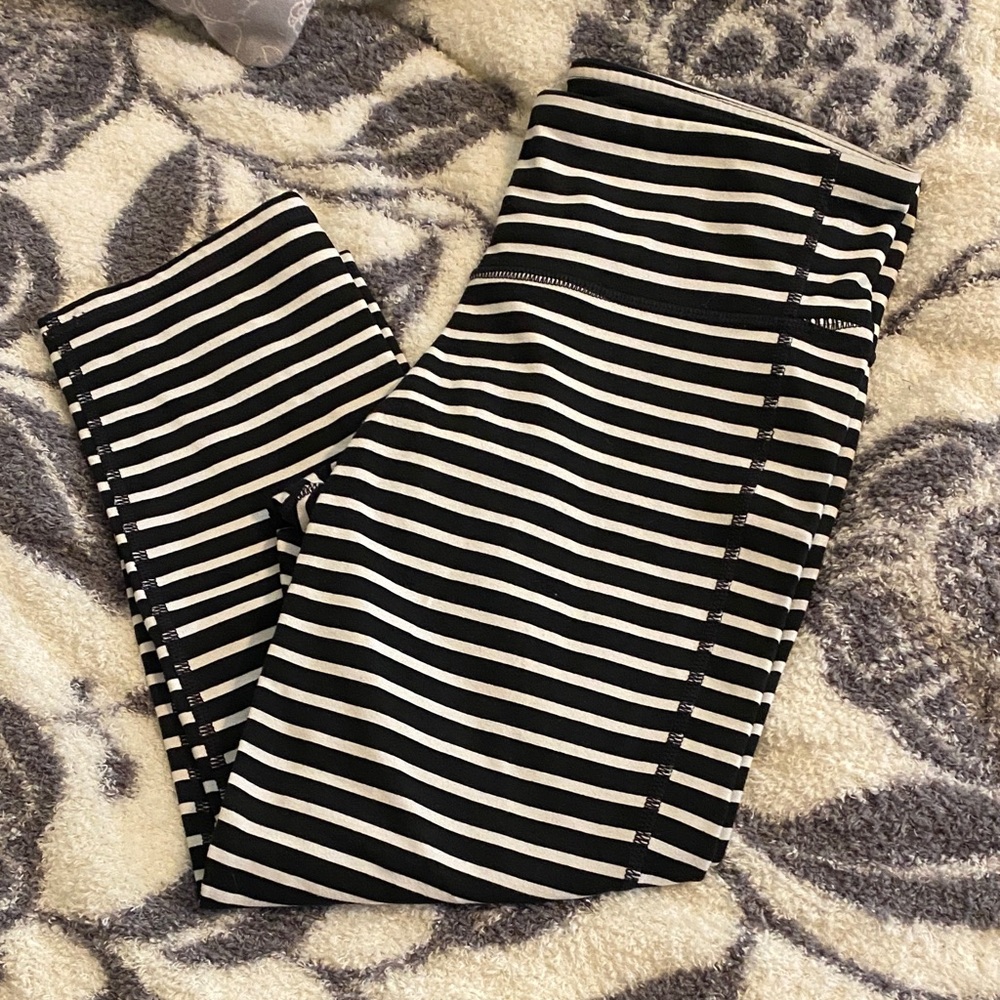 Athleta Black and White Striped Leggings